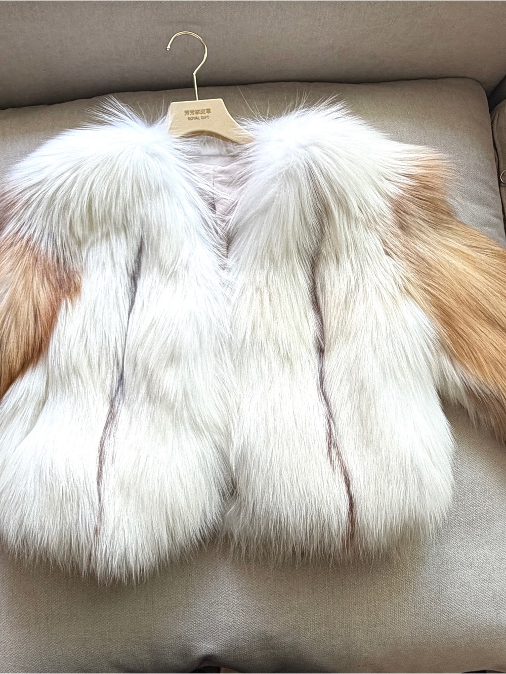 Luxury SAGA White & Gold Fox Fur Jacket